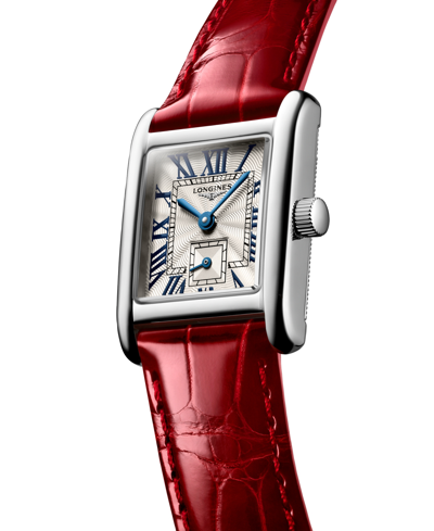 Shop Longines Women's Swiss Mini Dolcevita Red Strap Watch 22x29mm In Stainless Steel