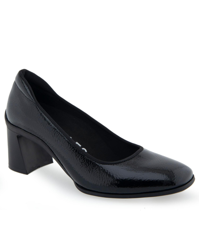 Shop Aerosoles Casta Dress-pump-mid Heel In Black Patent Faux Leather