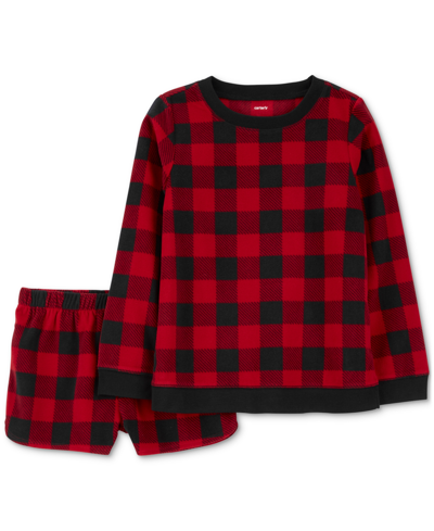Shop Carter's Little Girls Buffalo-check Fleece Pajamas, 2 Piece Set In Red Buffalo Plaid
