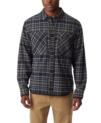 Shop Bass Outdoor Men's Stretch Flannel Button-front Long Sleeve Shirt In Caviar Core Plaid