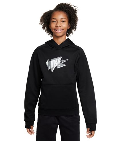 Shop Nike Big Kids Therma-fit Logo-print Fleece Hoodie In Black