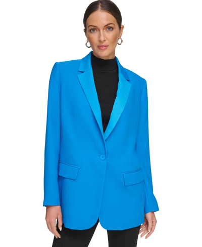 Shop Dkny Women's Frosted Twill One-button Long-sleeve Jacket In Electric Blue