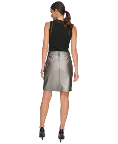 Shop Dkny Women's Metallic Faux Leather Pencil Skirt In Gunmetal