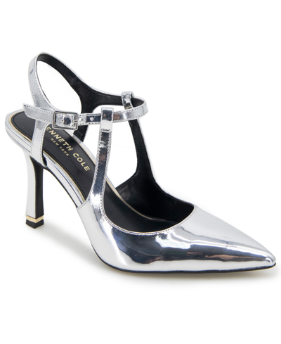 Shop Kenneth Cole New York Women's Romi Ankle Sling Back Pumps In Silver -manmade