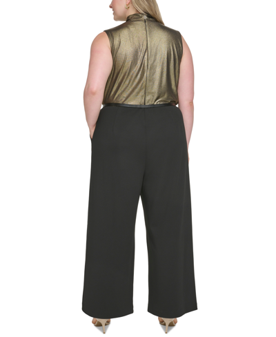 Shop Tommy Hilfiger Plus Size Metallic-bodice Wide-leg Jumpsuit In Black.gold