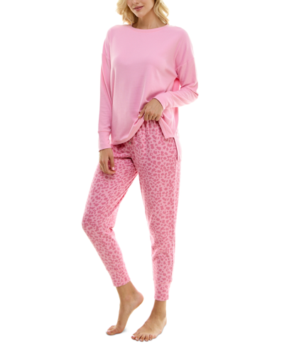 Shop Roudelain Women's 2-pc. Waffle-knit Jogger Pajamas Set In Cameo Pink,span Animal
