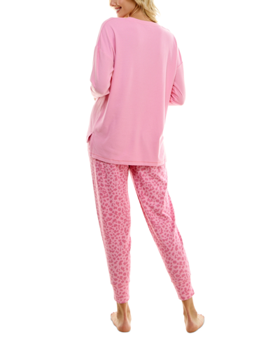 Shop Roudelain Women's 2-pc. Waffle-knit Jogger Pajamas Set In Cameo Pink,span Animal