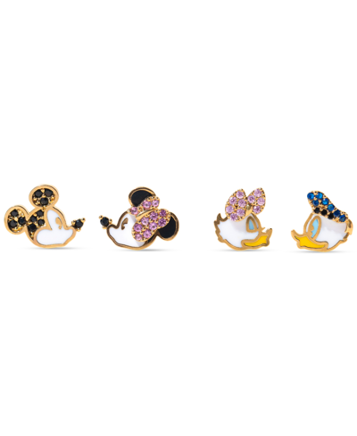 Girls Crew 18k Gold-plated 4-pc. Set Color Crystal Sweethearts Single Stud Earrings In Gold