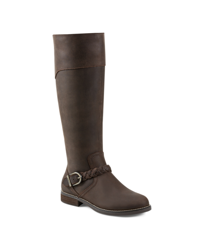 Shop Earth Women's Mira Round Toe High Shaft Casual Regular Calf Boots In Dark Brown Leather