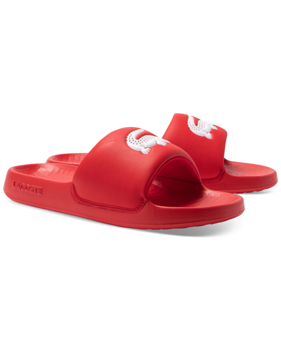 Shop Lacoste Men's Croco 1.0 Slip-on Slide Sandals In Red,white