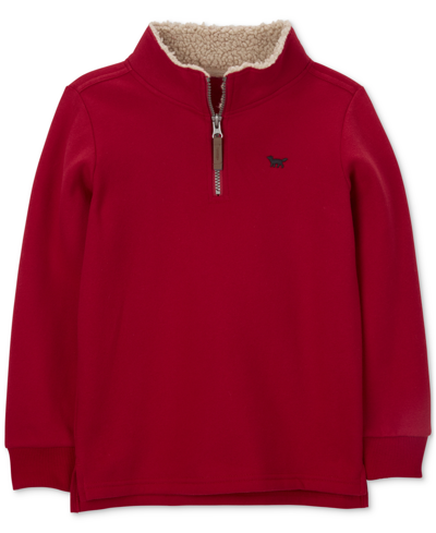 Shop Carter's Big Boys Half-zip Fleece Pullover Sweater In Red