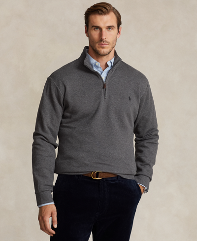 Shop Polo Ralph Lauren Men's Big & Tall Double-knit Mesh Quarter-zip Pullover In Barclay Heather