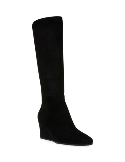 Shop Anne Klein Women's Valonia Wedge Heel Knee High Boots In Black Microsuede
