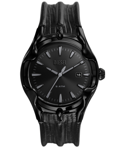 Shop Diesel Men's Vert Three Hand Date Black Leather Watch 44mm