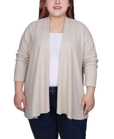 Shop Ny Collection Plus Size Long Sleeve Swing Cardigan Sweater In Oatmeal