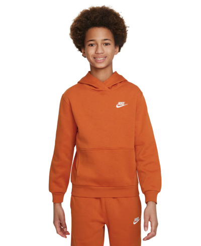 Nike Sportswear Big Kids Club Fleece Pullover Hoodie In Campfire Orange,white  | ModeSens