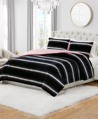 Shop Juicy Couture Faux Fur Ombre Stripe 3-pc. Comforter Set, Full/queen In Black,white