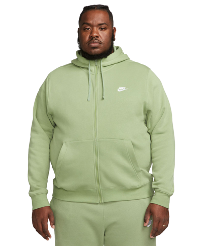 Shop Nike Men's Sportswear Club Fleece Full-zip Hoodie In Oil Green,oil Green,white