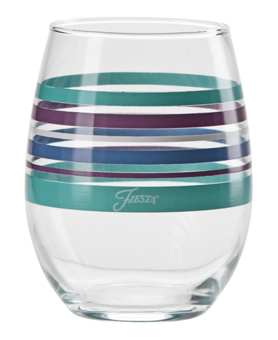 Shop Fiesta Coastal Stripes Stemless Wine Glasses, Set Of 4 In Turquoise,lapis,mulberry And White