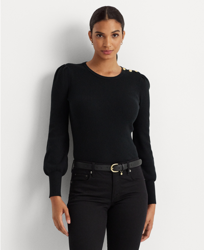 Shop Lauren Ralph Lauren Women's Button-trim Ribbed Cotton-blend Sweater In Polo Black