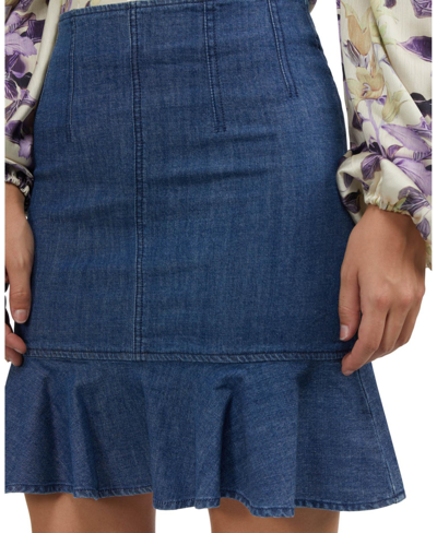 Shop Bebe Women's Multi Dart Denim Flared Skirt In Medium Blue Wash