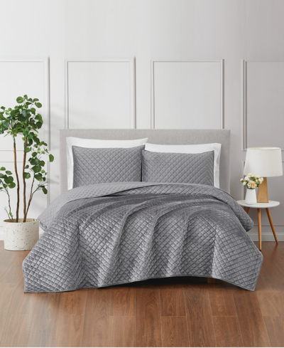 Shop Royal Velvet Diamond Velvet 3 Piece Quilt Set, Full/queen In Gray