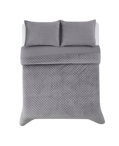 Shop Royal Velvet Diamond Velvet 3 Piece Quilt Set, Full/queen In Gray