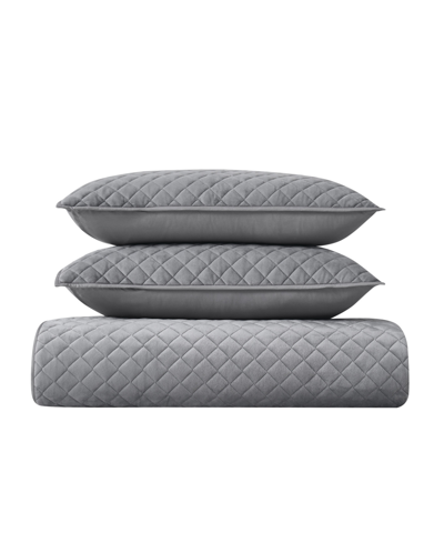 Shop Royal Velvet Diamond Velvet 3 Piece Quilt Set, Full/queen In Gray