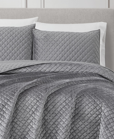 Shop Royal Velvet Diamond Velvet 3 Piece Quilt Set, Full/queen In Gray