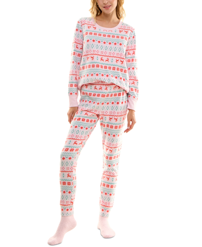 Shop Roudelain Women's 2-pc. Packaged Printed Pajamas & Socks Set In Prancer Fairisle