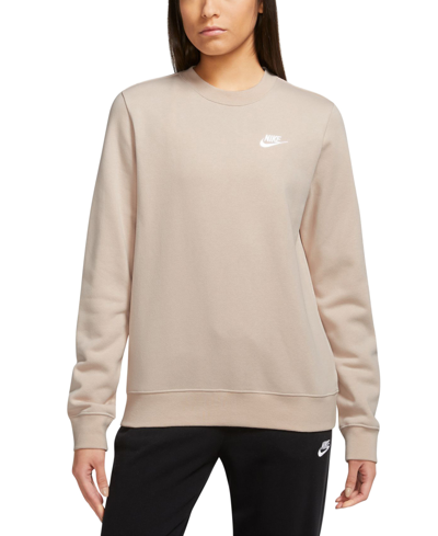 Shop Nike Women's Sportswear Club Fleece Crewneck Sweatshirt In Sanddrift,white