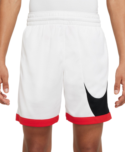 Shop Nike Big Boys Dri-fit Standard-fit Colorblocked Basketball Shorts In White,university Red,black