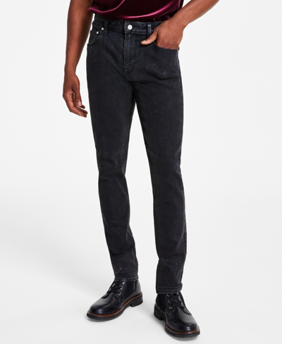 Shop Guess Men's Slim-fit Coated Tapered-leg Jeans In Asphalt Black