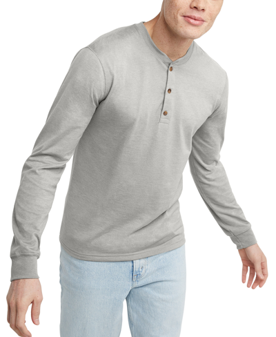 Shop Alternative Apparel Men's Hanes Originals Cotton Long Sleeve Henley T-shirt In Light Steel