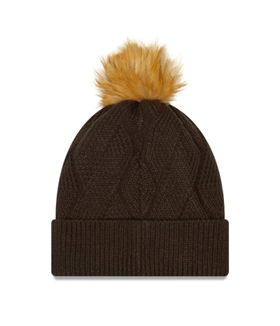 New Era Brown Cleveland Browns Snowy Cuffed Knit Hat With Pom In Brown