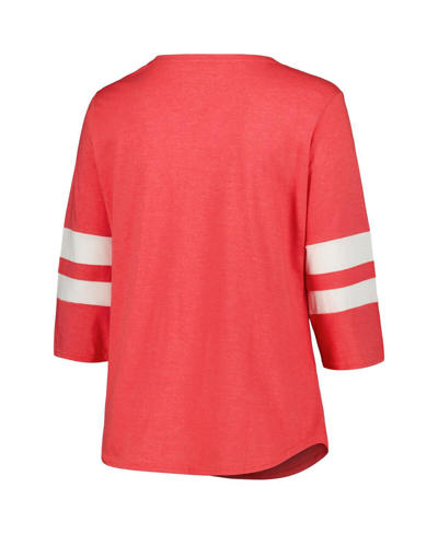 Shop Profile Women's  Heather Scarlet Ohio State Buckeyes Plus Size Mascot Sign 3/4-sleeve T-shirt