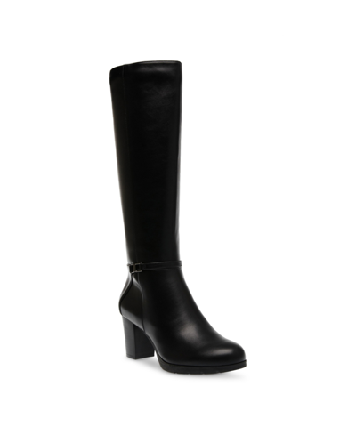 Shop Anne Klein Women's Reachup Round Toe Knee High Wide Calf Boots In Black Smooth