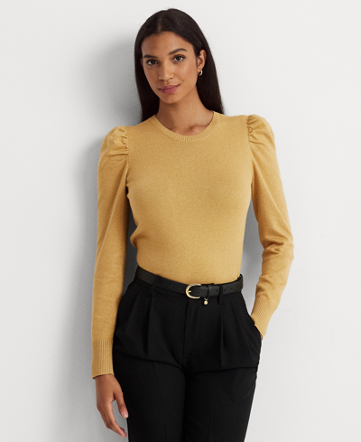 Shop Lauren Ralph Lauren Women's Metallic Puff-sleeve Sweater In Luxe Gold Lurex