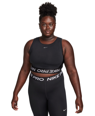 Shop Nike Plus Size Dri-fit Cropped Tank Top In Black,metallic Silver