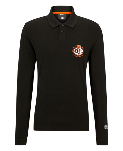 Shop Hugo Boss Boss By  Men's Boss X Nfl Long-sleeved Polo Shirt In Charcoal