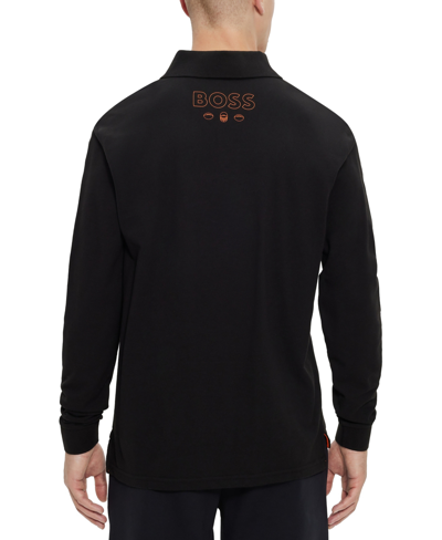 Shop Hugo Boss Boss By  Men's Boss X Nfl Long-sleeved Polo Shirt In Charcoal