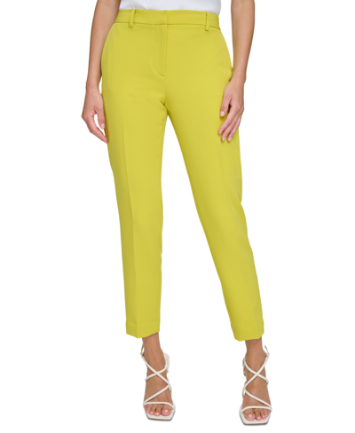 Shop Dkny Women's Essex Flat Front Ankle Pants In Citrine