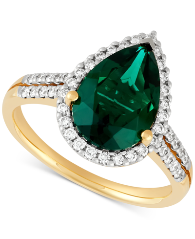 Shop Grown With Love Lab Grown Emerald (2-1/2 Ct. T.w.) & Lab Grown Diamond (3/8 Ct. T.w.) Pear Halo Ring In 14k Gold (al