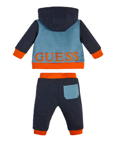 Shop Guess Baby Boys French Terry Hoodie And Joggers, 2 Piece Set In Blue