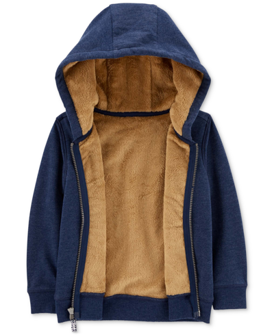 Shop Carter's Toddler Boys Faux-sherpa-lined Full-zip Hoodie In Navy