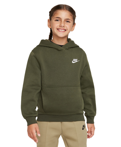 Shop Nike Sportswear Big Kids Club Fleece Pullover Hoodie In Cargo Khaki,white