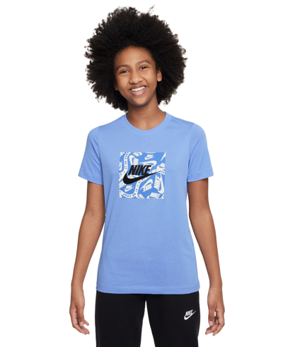 Shop Nike Big Kids Sportswear Relaxed-fit Logo T-shirt In Polar