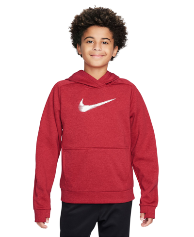 Shop Nike Big Kids Therma Multi+ Pullover Training Hoodie In Gym Red