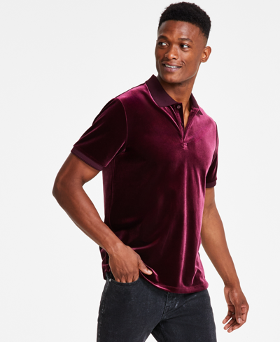 Shop Guess Men's Rio Liquid Velvet Short Sleeve Polo Shirt In Red Noir
