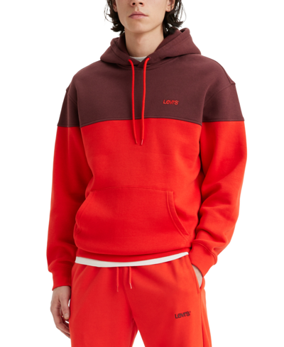 Shop Levi's Men's Relaxed-fit Colorblocked Long Sleeve Hoodie In Valiant Poppy